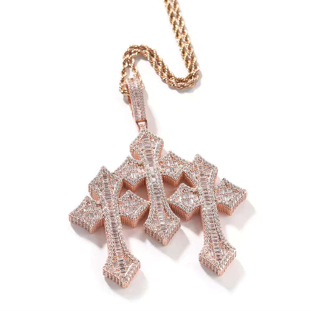 Luxury Bling Jesus Piece Triple Chain Necklace