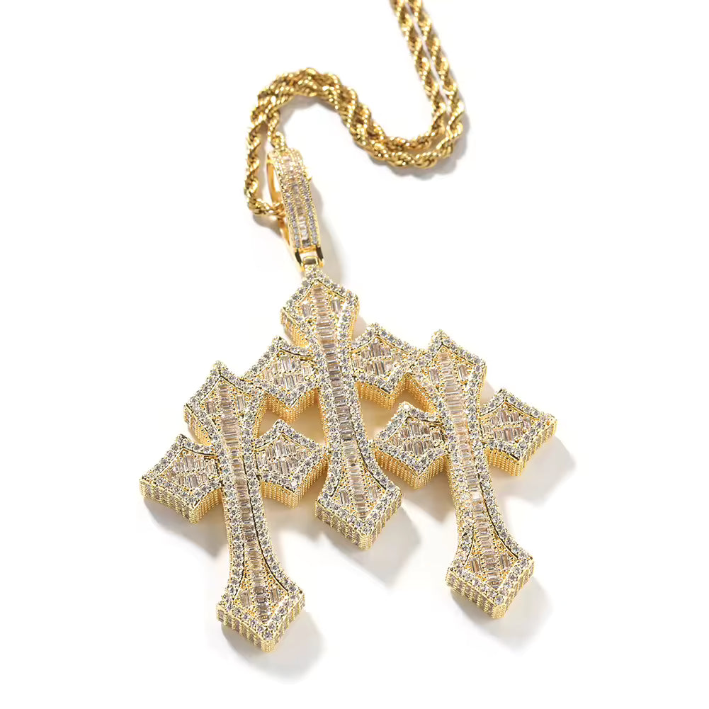 Luxury Bling Jesus Piece Triple Chain Necklace