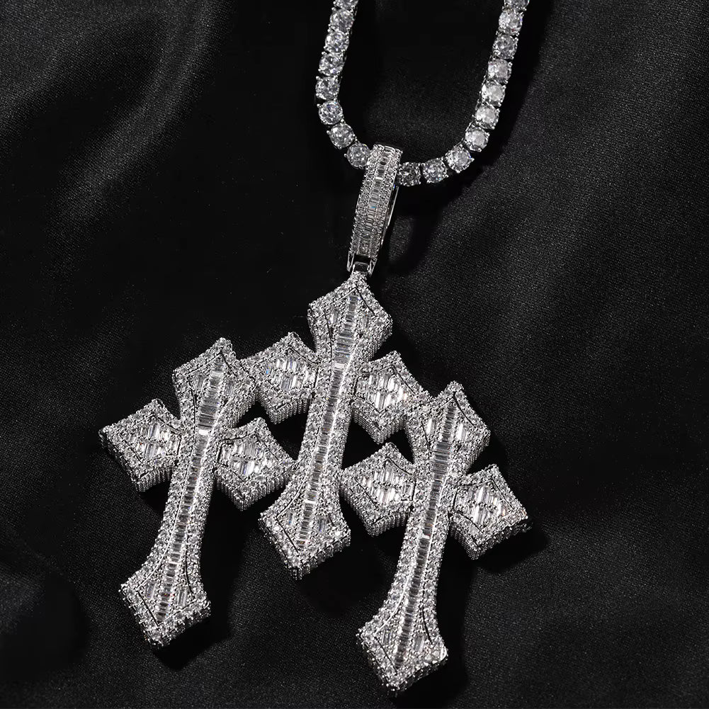 Luxury Bling Jesus Piece Triple Chain Necklace